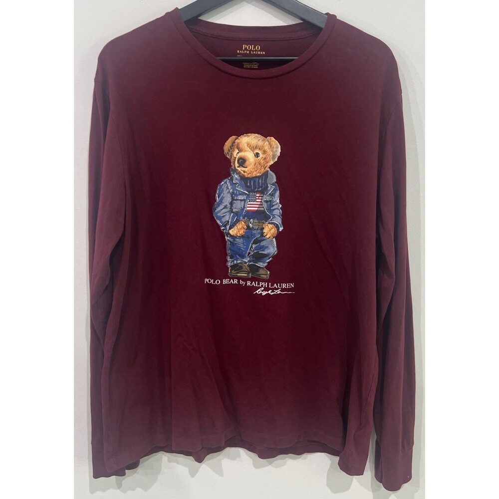 Polo Ralph Lauren Polo Teddy Bear Crewneck Long Sleeve Cotton Red Mens Large